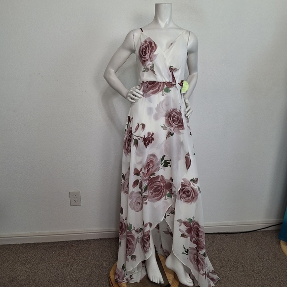 Windsor "NEW" Bohemian Floral Chiffon Cottagecore High Low Coquette Maxi Dress L - Picture 4 of 13